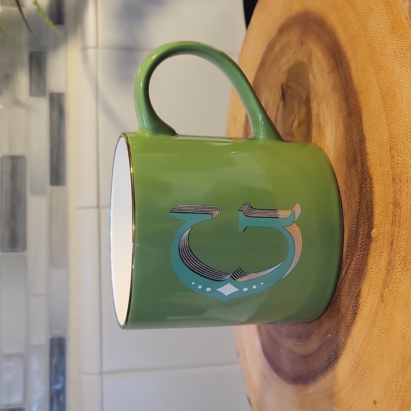 OPALHOUSE XL stoneware tea coffee mug letter G Monogram green gold - Picture 3 of 8